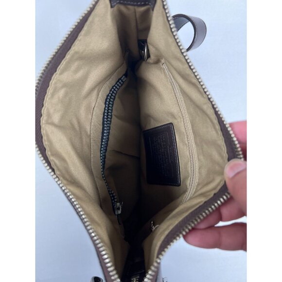 Coach Women Medium Signature Monogram Canvas Leather Trim Shoulder Bag Brown - Picture 4 of 7